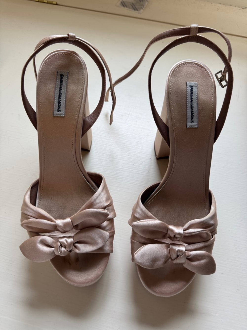 Tabitha Simmons Blush Pink Knot Front Block Heel Sandals